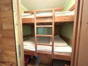 quelques lits superposés dans une chambre dans l'établissement Charmant T2 cabine avec jardin et parking près de Serre Chevalier - FR-1-330F-243, au Monêtier-les-Bains