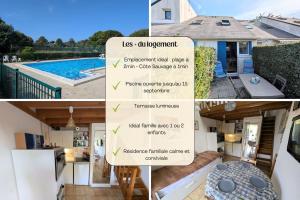 a collage of photos of a house with a pool at Séjour au calme -Maison 1 chambre pour 4 personnes - Plage à pied in Le Pouliguen