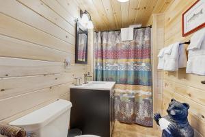 a bathroom with a toilet and a sink at Rockwood Cabin on Moosehead Lake in Rockwood