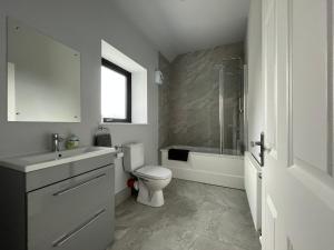 ein Badezimmer mit Toilette, Waschbecken und Dusche in der Unterkunft Sunberry 2 Bright Modern Entire Home, Headford in Headford + 33 Fotos