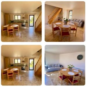 four pictures of a living room and a kitchen with a table at Chambre du saule in Fouronnes