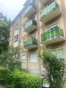 ティサウーイバーロシュにあるVica Apartmanの側面にバルコニーがあるアパート