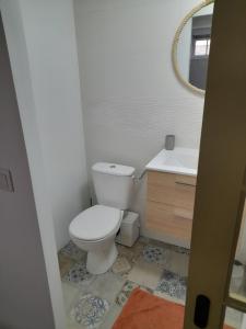 a bathroom with a toilet and a sink and a mirror at Saint Malo - Chambre cocooning- A la campagne in Saint Malo