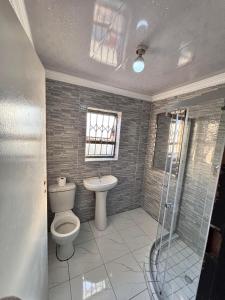 a bathroom with a toilet and a sink and a shower at Reaneo in Mogwase