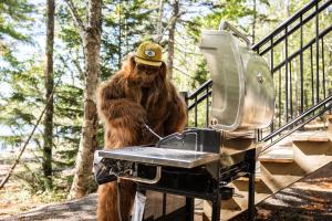 a monkey is standing next to a grill at Sunken Escapes Glamping Unit 5 in New Minas