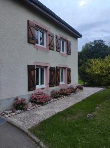 a house with windows and flowers in front of it at Gîte de la Rouge Roye in Nompatelize