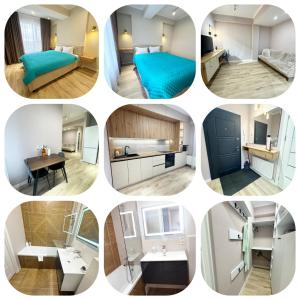 a collage of photos of a hotel room at Loft Aparts in Chişinău