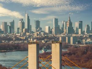 a view of a city from a bridge over a river at Novotel Warszawa Centrum in Warsaw