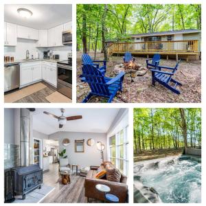 un collage di foto di una cucina e di una casa di Cozy & Modern w Hot Tub, Fire Pit, Grill & Pond a Morton Grove