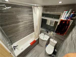 a bathroom with a toilet and a tub and a sink at Dein Haus in Tile Hill