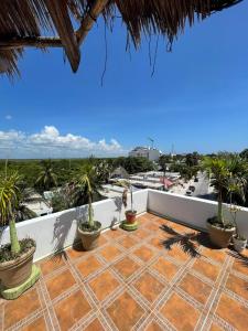 a view from the balcony of a resort with palm trees at Stella Marina in Puerto Morelos