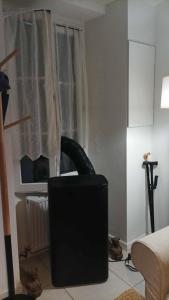 TV in einem Zimmer mit Fenster in der Unterkunft The Cottage at 7 in Sainte-Foy-la-Grande + 34 Fotos