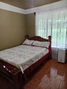 a bedroom with a bed and a window with curtains at Quinta El Futuro in Esperanza