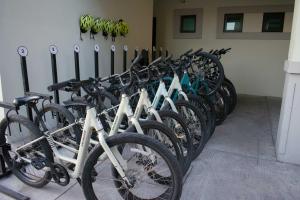 a row of bikes parked next to a wall at Santa Cruz Suites #1 in La Paz