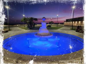 a blue fountain in a park at night at Gioia Montedoro in Viareggio