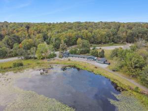 LakevilleにあるLakelyn Lodgeの池のある家の空見