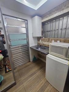 巴西利亚Studio Asa sul 1 101的带水槽和微波炉的小厨房