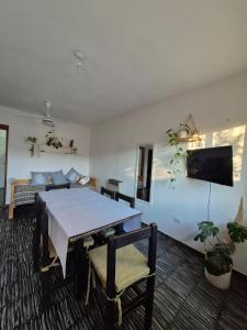 a room with a bed and a tv and a couch at Aire Serrano - Departamento San Luis in San Luis