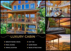 een collage van vier foto's van een huis bij 5 Star Views! Hot Tub! Game Room! Near Dollywood & Parkway in Sevierville