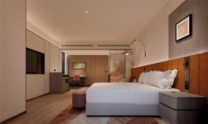 a bedroom with a large white bed and a television at Hilton Garden Inn Lanzhou Anning in Lanzhou +23 photos