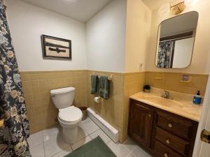 a bathroom with a toilet and a sink and a mirror at The Brewster Pearl in Brewster +41 photos