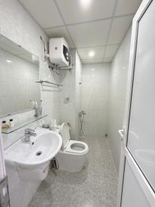 a white bathroom with a toilet and a sink at Thảo Aparment Hạ Long in Ha Long +21 photos
