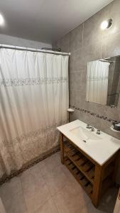 une salle de bain avec un lavabo et un rideau de douche dans l'établissement Apartamento Céntrico 5 Personas 3 Ambientes, à Santiago del Estero