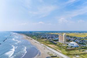 an aerial view of the beach and the ocean at KAMENOI HOTEL Kujukuri in Asahi