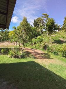 a view of a yard with a tree on a hill at Lanta Vacation House in Ko Lanta Yai
