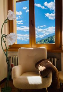 Una silla en una habitación con una ventana y una flor. en Casa DaRin, en Vigo di Cadore 35 fotos más