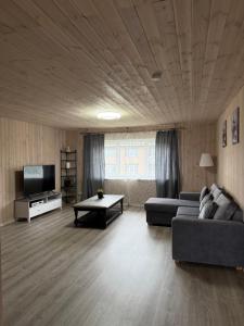 VooreVoore kortermajutus的带沙发和电视的大型客厅