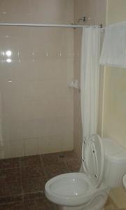 a bathroom with a white toilet and a shower at Rincón del Ángel in Villahermosa +15 photos