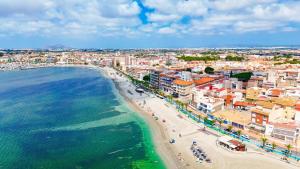 an aerial view of a beach and the ocean at Villa Estrella del Mar in San Pedro del Pinatar