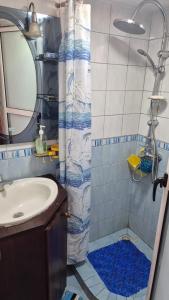 Un baño con ducha, lavabo y espejo. en Romantic Escapade, en Flic en Flac