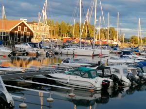 Un montón de barcos están atracados en un puerto deportivo. en Apartment in the middle of Hudiksvall #2, en Hudiksvall