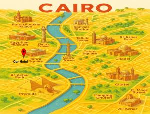 a map of the city of cairo and its attractions at Capital City Hotel in Cairo