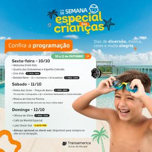 a flyer for a resort with a boy playing with a beach ball at Transamerica Dunas de Marapé in Jequia da Praia