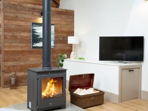 a fireplace in a living room with a tv at The Wheel Loft in Marldon