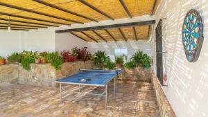a blue ping pong table in a room with plants at Casa La Sombra de la Parra Antequera - La Higuera by Ruralidays in Antequera