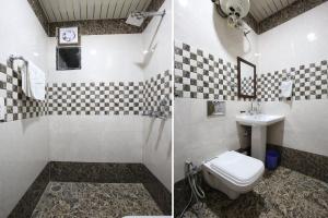 two pictures of a bathroom with a toilet and a sink at Hotel O Zirakpur City Court Complex Formerly The Platinum in Zirakpur