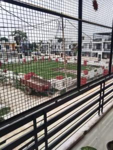 a view of a construction site from a window at Radhey Krishna Paying Guest House in Ayodhya