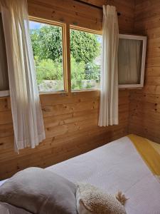 a bedroom with wooden walls and a bed with a window at Gándara lodge in Tijoco de Abajo +37 photos