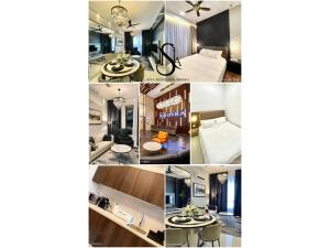 a collage of photos of a hotel room at SINA TROIKA RESIDENCE KOTA BHARU 2BR WiFi NETFLIX POOL in Kota Bharu