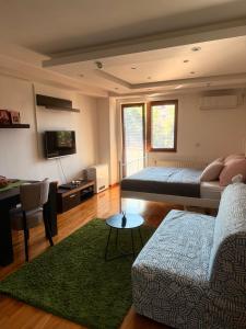 a living room with a bed and a couch at Natalie Apartment in Niš