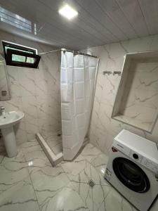 une salle de bains avec douche, toilettes et lavabo dans l'établissement Green Garden, à Tsinandali