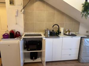 a small kitchen with a sink and a microwave at Gran mini-suite in Turin