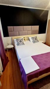 Brazii de SusにあるHotel Jolieの大きなヘッドボード付きの大きなベッドのある寝室