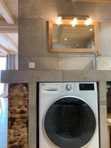 eine Waschmaschine unter einer Theke in einer Küche in der Unterkunft La Suite Du Skilodge in La Toussuire + 27 Fotos