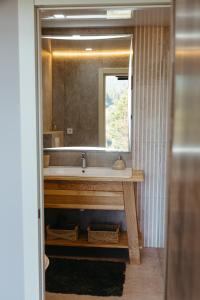 a bathroom with a sink and a mirror at Вирій in Slavske +26 photos