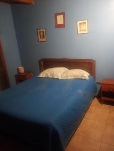 a blue bedroom with a bed with a blue blanket at Casa relax in Coquimbo
